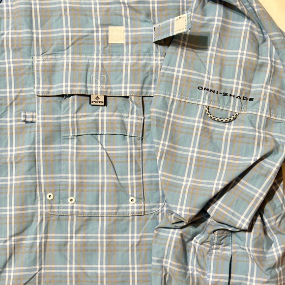 Columbia PFG Super Bahama Blue Plaid L/S Button-Down Collared Sport Shirt - XL - Picture 12 of 16